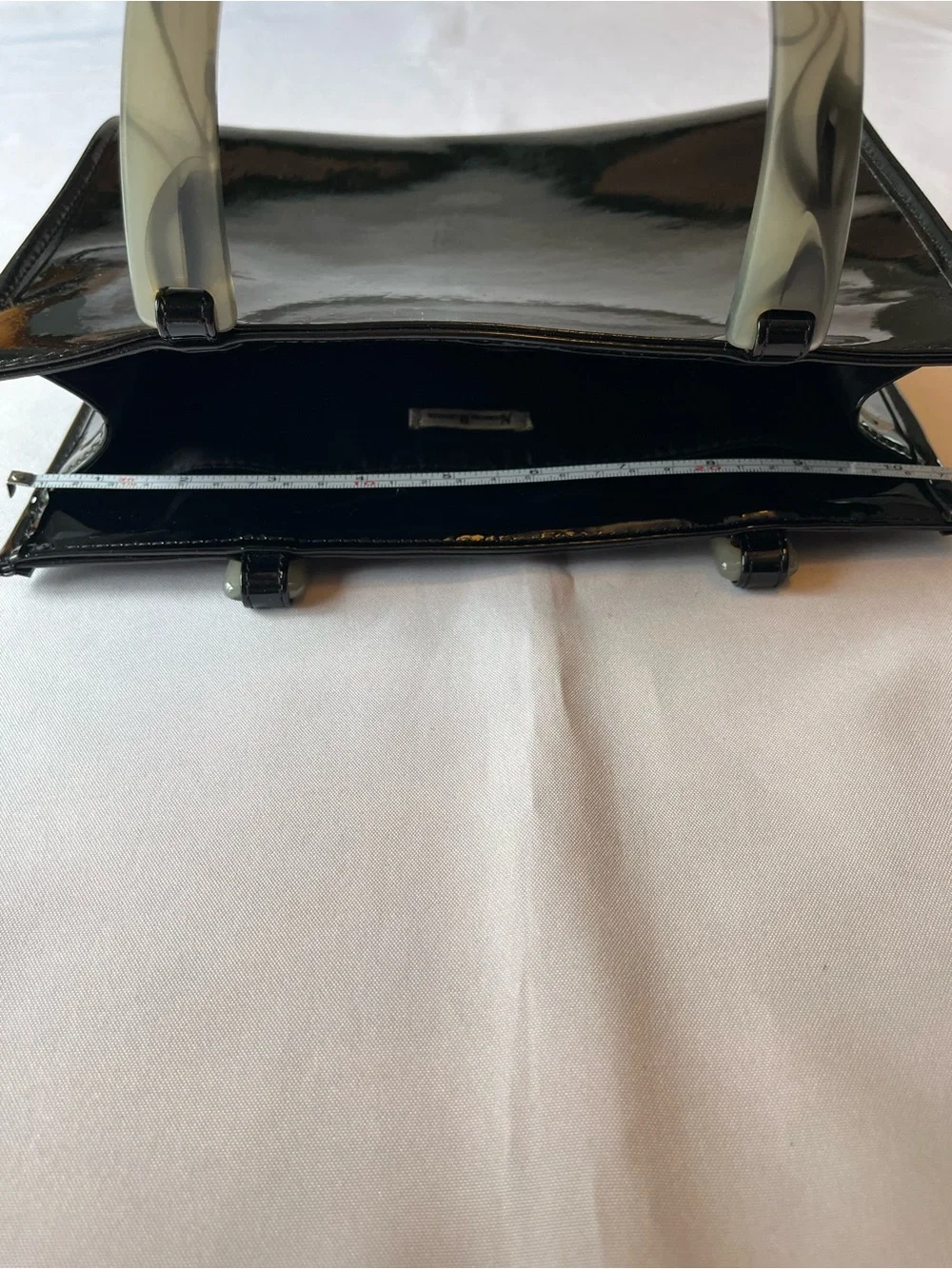 Neiman Marcus Black Patent Satchel with Marbled Green Handle